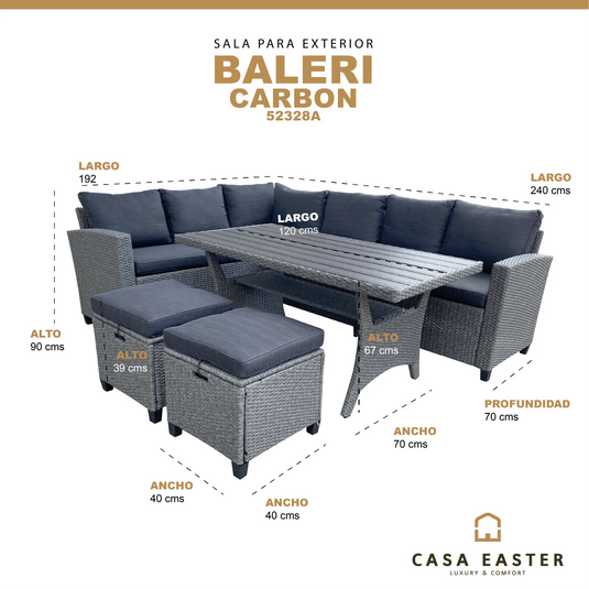 Sala para Exterior e Interior de Rattan  Color Carbon BALERI-52328A CasaEaster