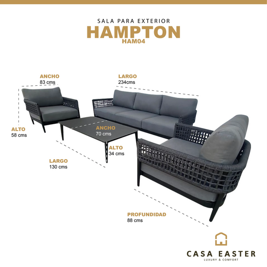 Sala para Exterior e Interior de Rattan Color Carbon  HAMPTON TRIPLE-HAM04 CasaEaster
