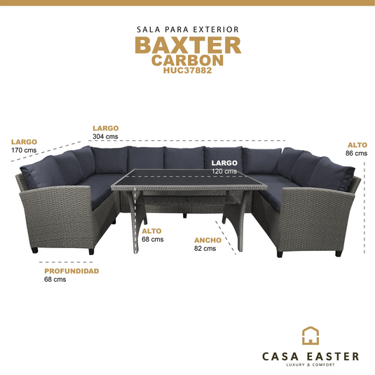 Sala para Exterior e Interior de Rattan  Color Charcoal BAXTER-HUCB1 CasaEaster