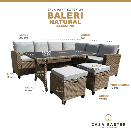 Sala para Exterior e Interior de Rattan  Color Natural BALERI-52328A-NA CasaEaster