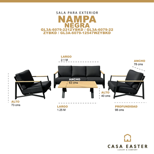 Sala para interior y exterior color negro NAMPA TRIPLE CasaEaster