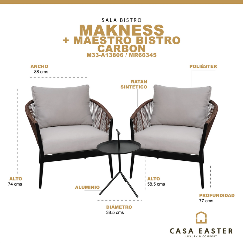 Cargue la imagen en el visor de la galería, Set Bistro Maknes + mesa Maestro Carbon CasaEaster
