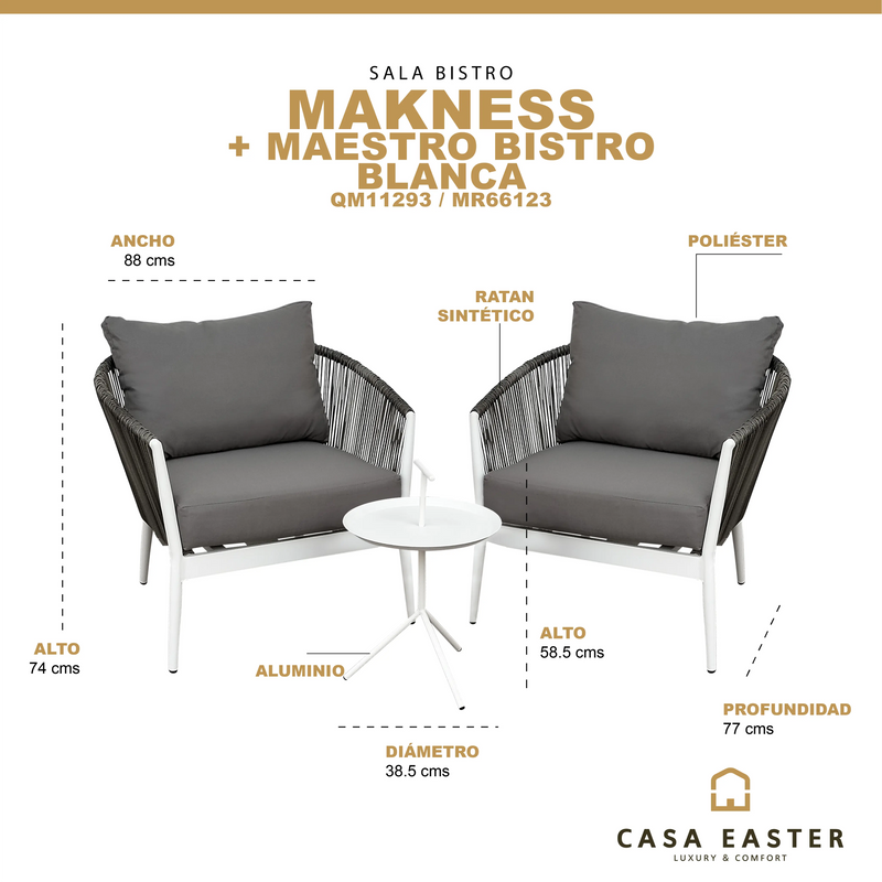 Cargue la imagen en el visor de la galería, Set Bistro Makness + mesa Maestro Blanca CasaEaster
