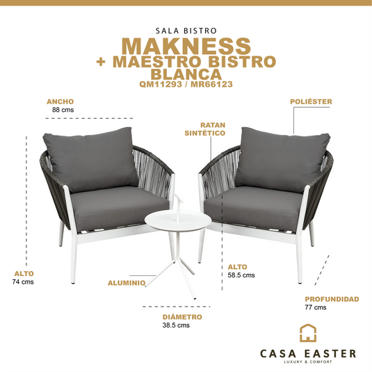 Set Bistro Makness + mesa Maestro Blanca CasaEaster