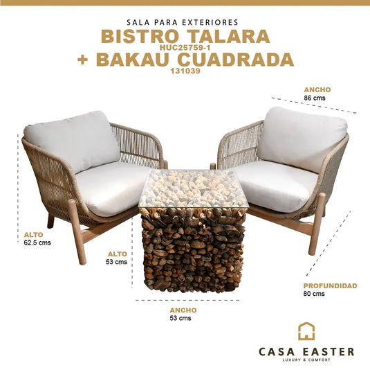 Set  Cuadrada  para Exterior e Interior de Madera Acacia Color Blanco TALARA+ MESA BAKAU-759-039