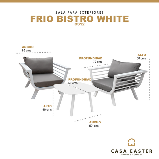 Set   para Exterior e Interior de Aluminio Color Blanco FRIO BISTRO-CS12 CasaEaster