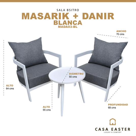 Set para Exterior e Interior de Aluminio  Color Blanco MASARIK+MESA DANIR -MADA03-BL CasaEaster
