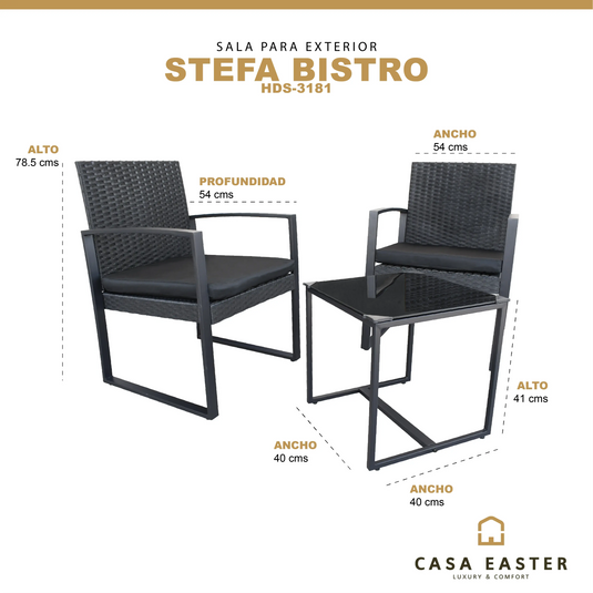 Set para Exterior e Interior de Rattan Color Carbon STEFA BISTRO-HDS-3181