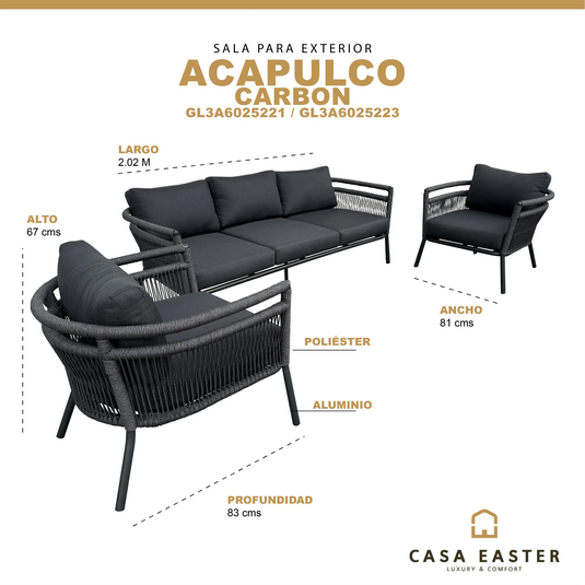 Set para exterior e interior Color Carbon Acapulco Triple CasaEaster