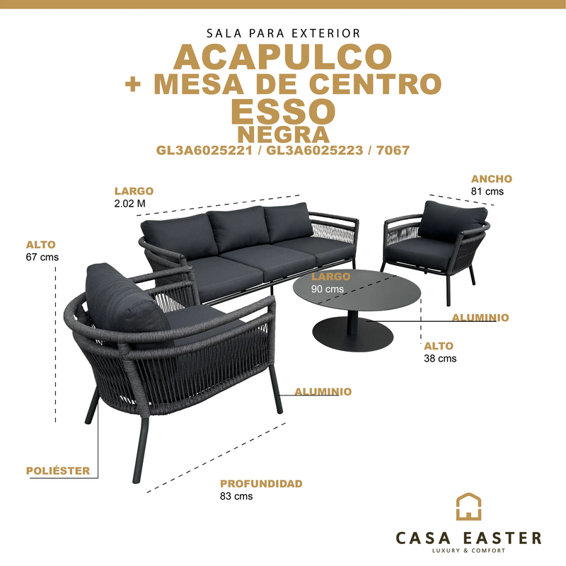 Cargue la imagen en el visor de la galería, Set para exterior e interior Color Carbon Acapulco Triple + mesa ESSO CasaEaster
