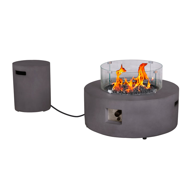 Cargue la imagen en el visor de la galería, Set Fogata redonda de exterior de gas LP color gris oscuro con tapa de gas LP y parabrisas - PDF095B-045-17B
