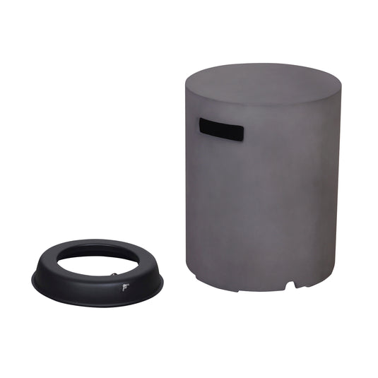 Set Fogata redonda de exterior de gas LP color gris oscuro con tapa de gas LP y parabrisas - PDF095B-045-17B