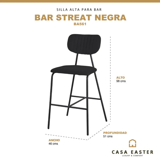 Silla Alta de Barra para  Interior Color Negro-BAR STREAT-BA561 CasaEaster