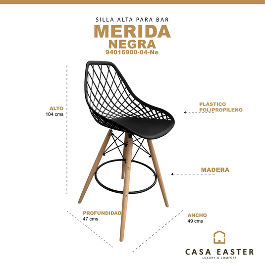 High Bar Chair for Indoor Color Black MERIDA-94016900-04-NE 