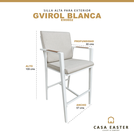 Silla   Alta  para Exterior e Interior de Aluminio  Color Blanco GVIROL-E90802 CasaEaster