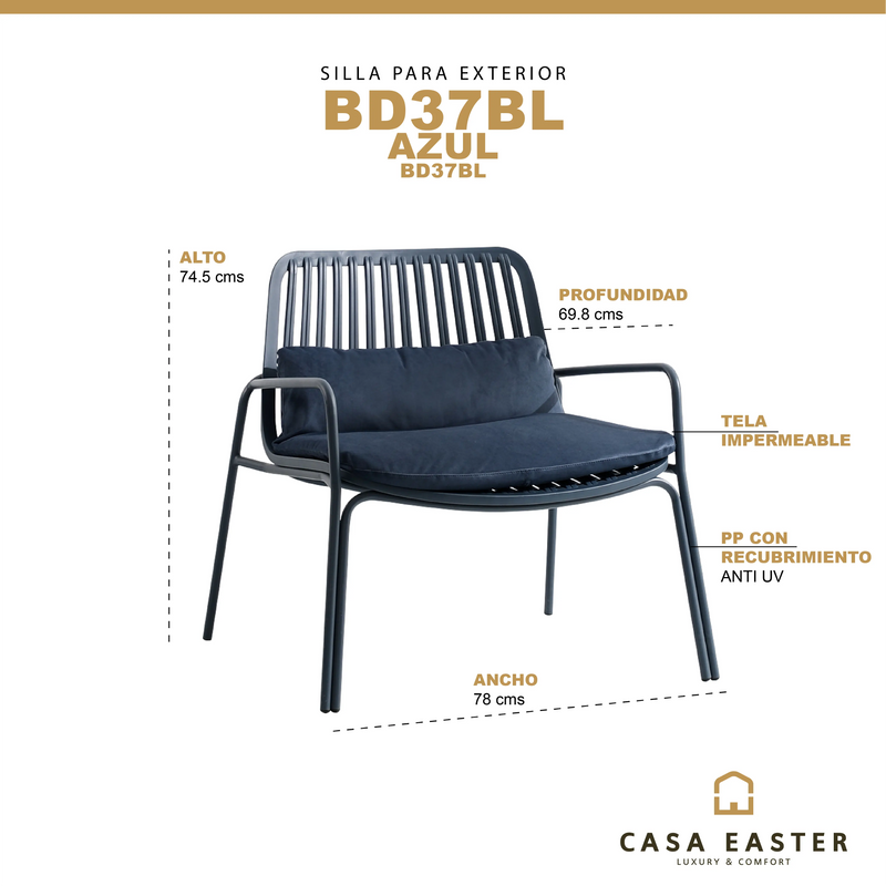 Cargue la imagen en el visor de la galería, Silla Color Azul D012 - BD37BL CasaEaster
