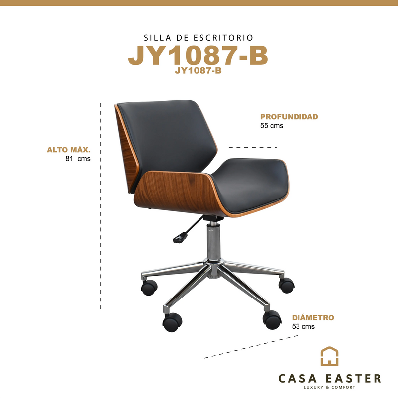 Cargue la imagen en el visor de la galería, Silla De Escritorio para Interior de Aluminio Color negro-cafe JY1087-B- JY1087-B. CasaEaster
