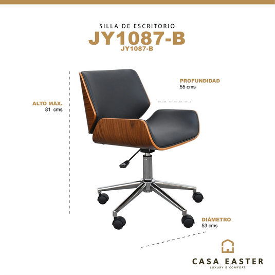 Silla De Escritorio para Interior de Aluminio Color negro-cafe JY1087-B- JY1087-B. CasaEaster