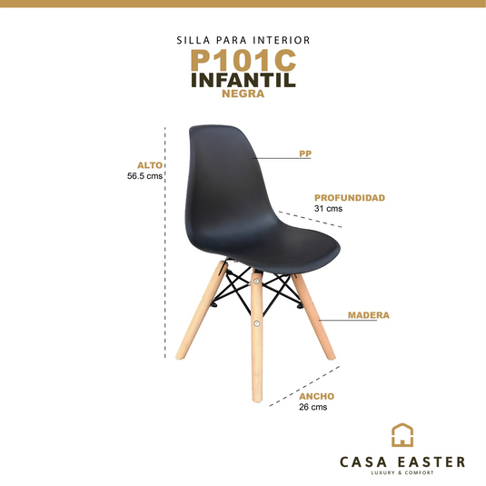 Silla P101C Infantil Color Negra - P101C CasaEaster
