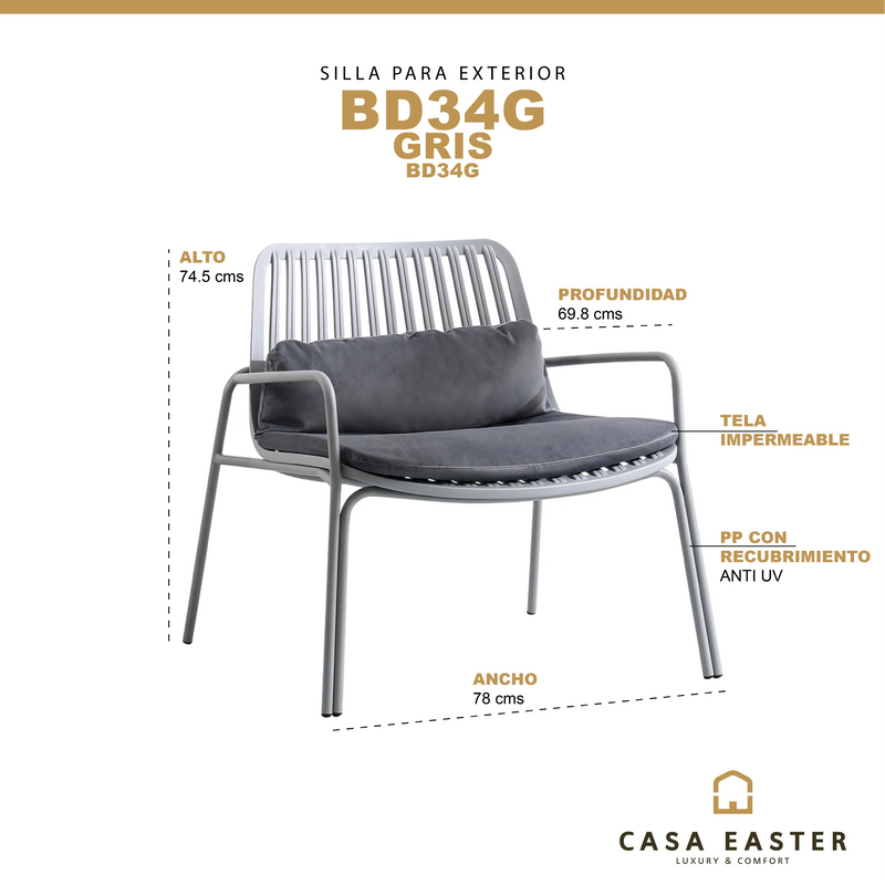 Cargue la imagen en el visor de la galería, Silla PP con cojin Color Gris - BD34G CasaEaster
