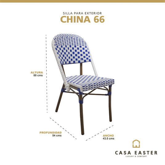 Silla de Rattan para exterior e interior Color Azul con Blanco CHINA -OC66 CasaEaster