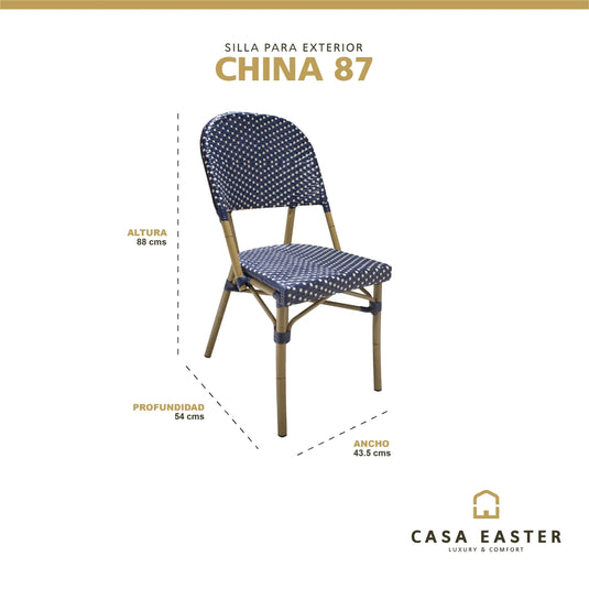 Silla de Rattan para exterior e interior Color Azul con Blanco CHINA-OC87 CasaEaster