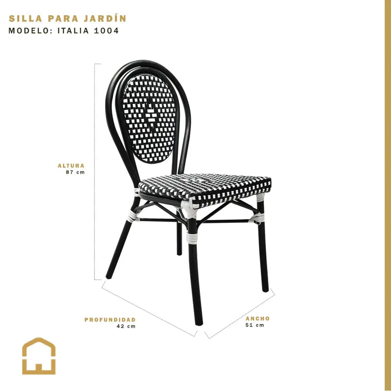 Cargue la imagen en el visor de la galería, Silla de Rattan para exterior e interior Color Negra con Blanco ITALIA -IT04
