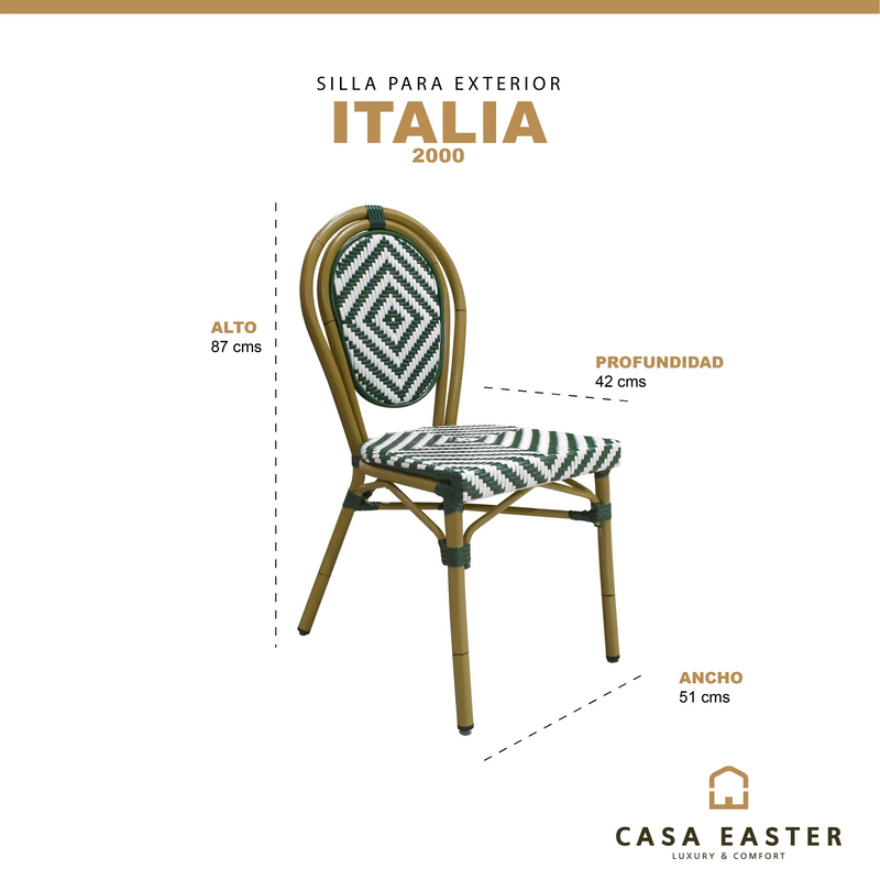 Cargue la imagen en el visor de la galería, Silla de Rattan para exterior e interior Color Verde Con Blanco  ITALIA-2000 CasaEaster
