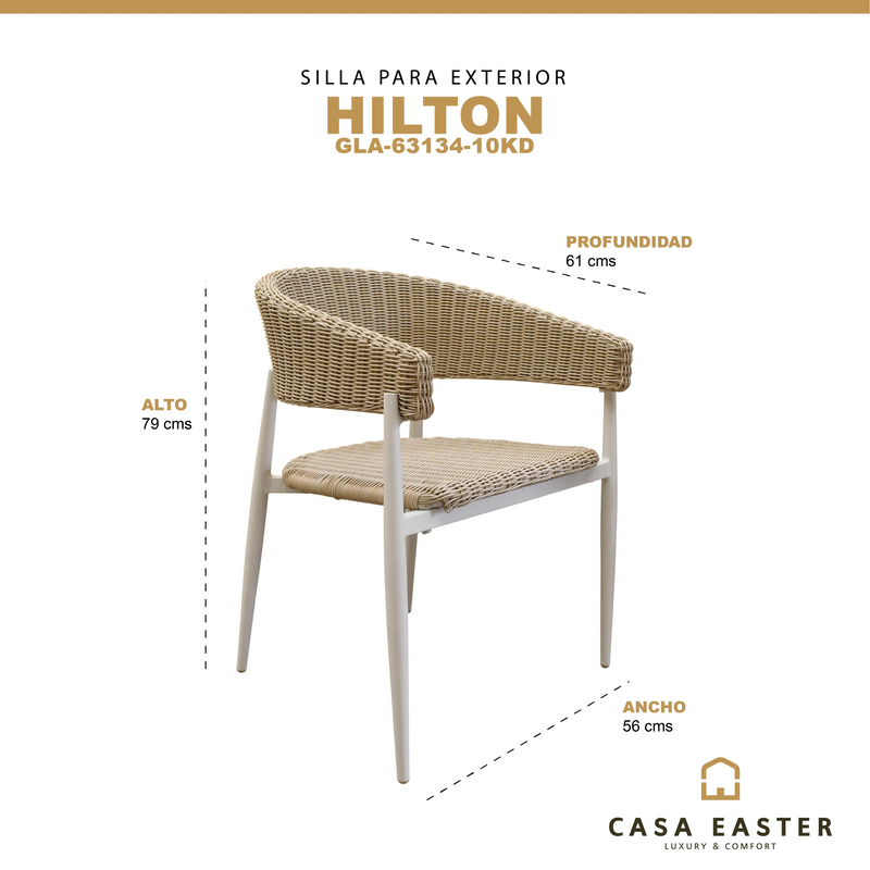 Cargue la imagen en el visor de la galería, Silla de interior y exterior de Rattan color natural HILTON-GLA-63134-10KD CasaEaster
