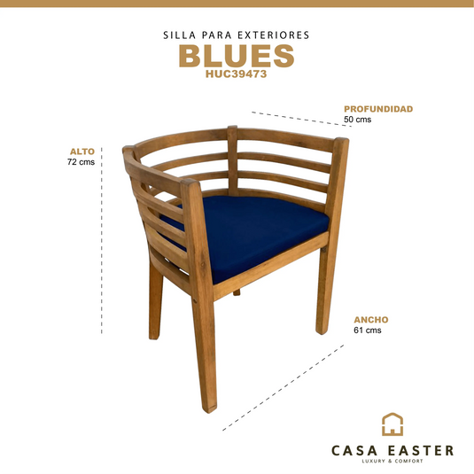 Silla para Exterior e Interior de Madera Acacia Color Azul BLUES-HUC39473 CasaEaster