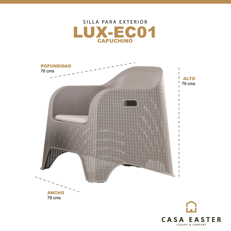 Cargue la imagen en el visor de la galería, Silla   para Exterior e Interior de Plástico Color Capuchino-LUX-EC01-LUX-EC01 CasaEaster
