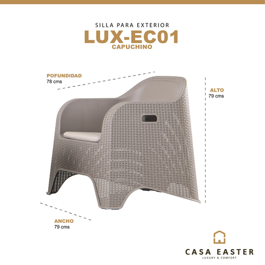 Silla   para Exterior e Interior de Plástico Color Capuchino-LUX-EC01-LUX-EC01 CasaEaster