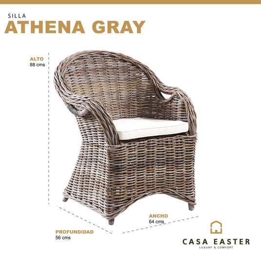 Silla para Exterior e Interior de Rattan Color Gris ATHENA-31124