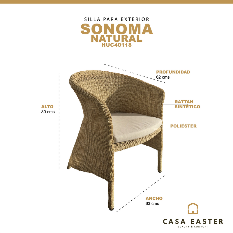 Cargue la imagen en el visor de la galería, Silla para Interior y Exterior de Madera Color Natural Sonoma - HUC40118 CasaEaster
