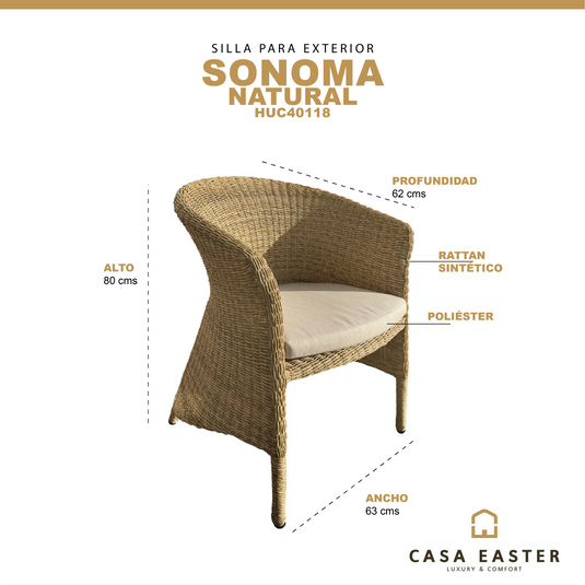Silla para Interior y Exterior de Madera Color Natural Sonoma - HUC40118 CasaEaster