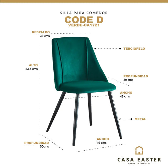 Silla para interior  Color Verde CODE D- CA1721 CasaEaster