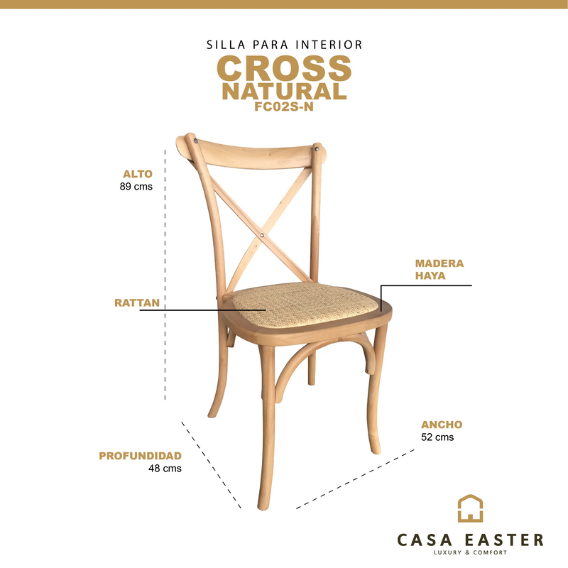 Cargue la imagen en el visor de la galería, Silla para interior de madera color Natural Cross-FC02S-N CasaEaster
