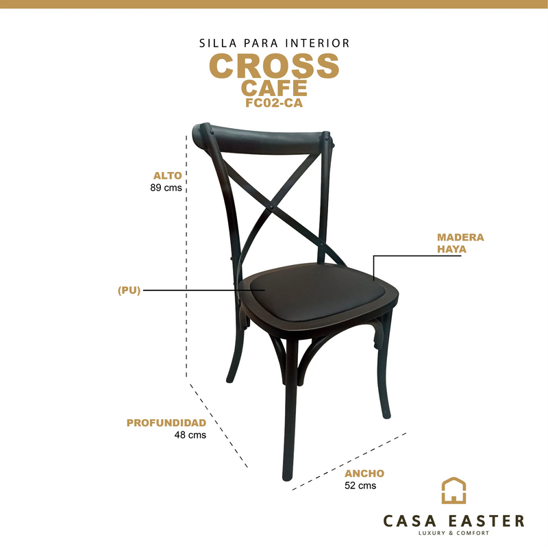 Cargue la imagen en el visor de la galería, Silla para interior de madera color cafe Cross-FC02-CA CasaEaster
