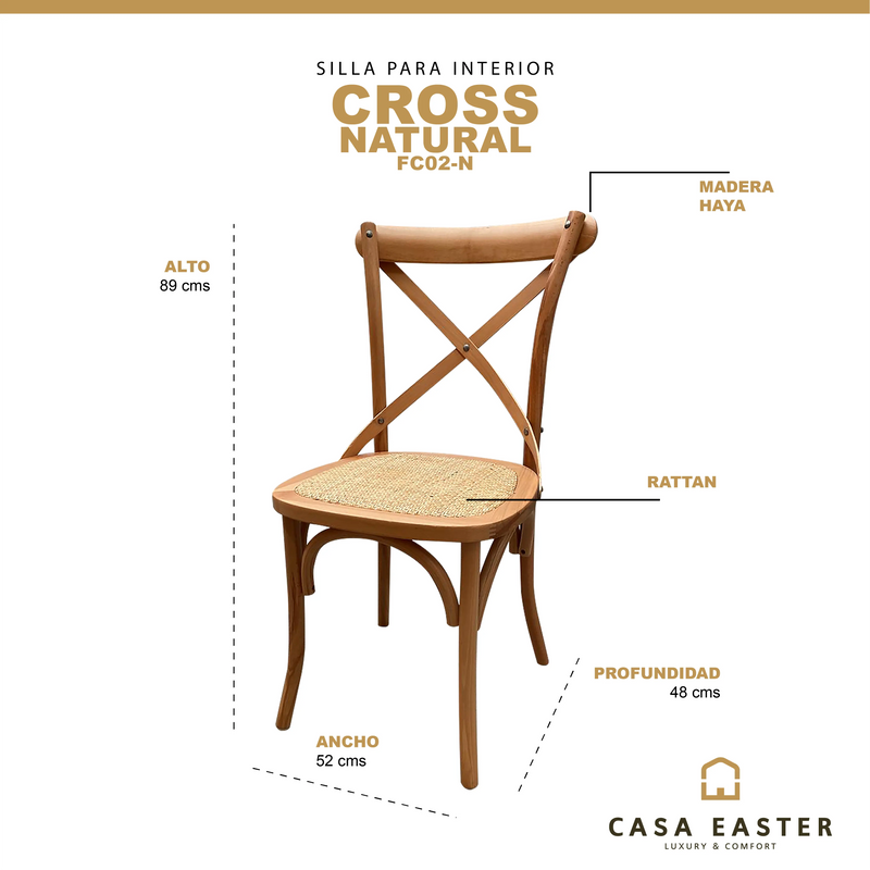 Cargue la imagen en el visor de la galería, Silla para interior de madera color natural Cross - FC02-N CasaEaster
