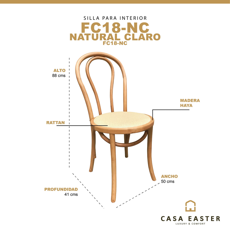 Cargue la imagen en el visor de la galería, Silla para interior de madera color natural claro FC18-NC -FC18-NC
