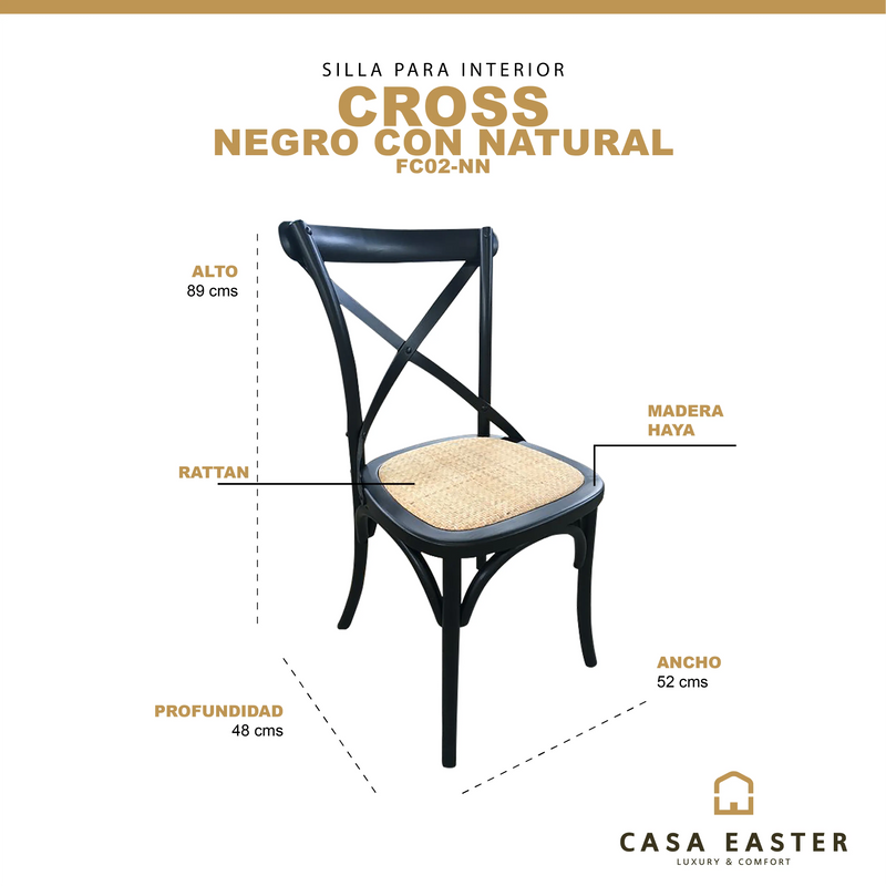 Cargue la imagen en el visor de la galería, Silla para interior de madera color negro con natural Cross-FC02-NN CasaEaster
