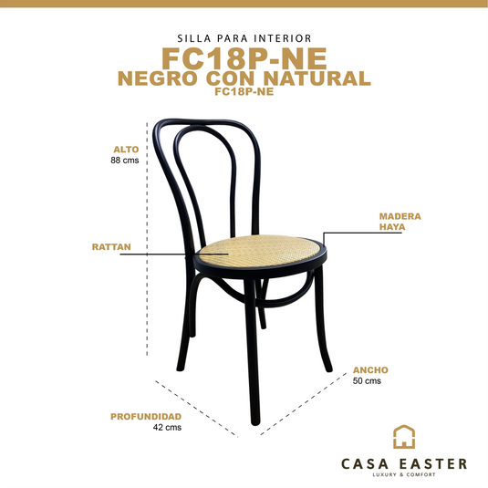 Silla para interior de madera color negro con natural FC18P-NE - FC18P-NE CasaEaster