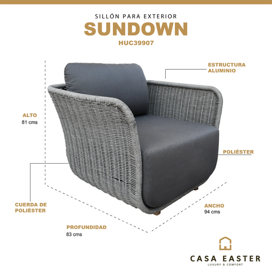 Sillón Individual para Interior y Exterior de Aluminio color Carbon Sundown Individual-HUC39907 CasaEaster