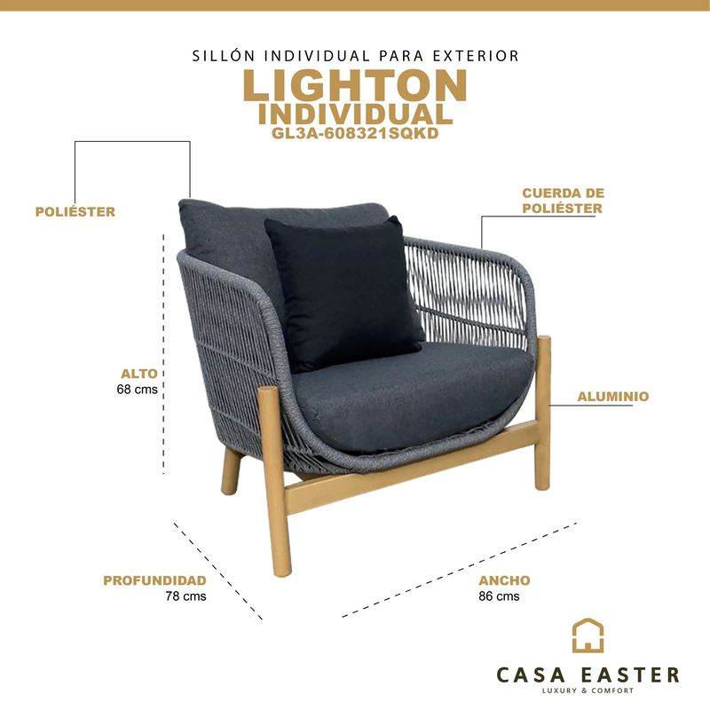Load image into Gallery viewer, Sillón Individual para interiory exterior color gris Lighton- GL3A-608321SQKD
