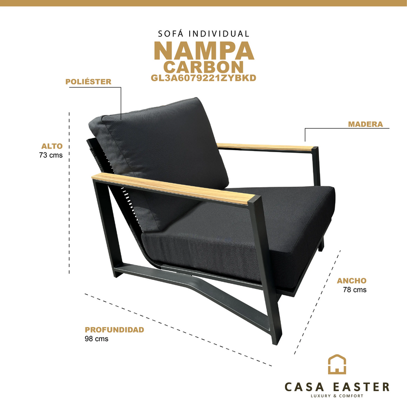 Cargue la imagen en el visor de la galería, Sillon individual Nampa Color Carbon - GL3A6079221ZYBKD CasaEaster

