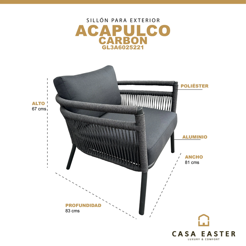Cargue la imagen en el visor de la galería, Sillon individual color Carbon Acapulco - GL3A6025221 CasaEaster
