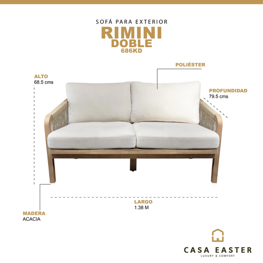 Sillon para Exterior e Interior De Madera RIMINI DOBLE - 686KD CasaEaster