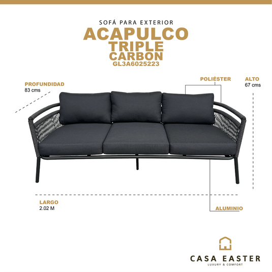 Sillon para interior y exterior color Carbon Acapulco Triple - GL3A6025223 CasaEaster