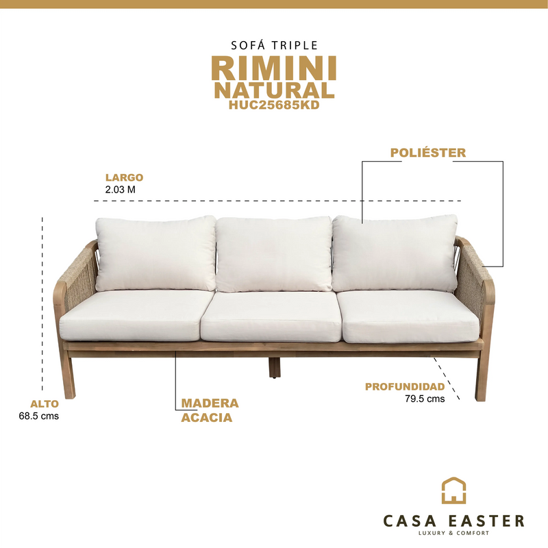 Cargue la imagen en el visor de la galería, Sofá para Interior y Exterior de Madera RIMINI TRIPLE - HUC25685KD CasaEaster
