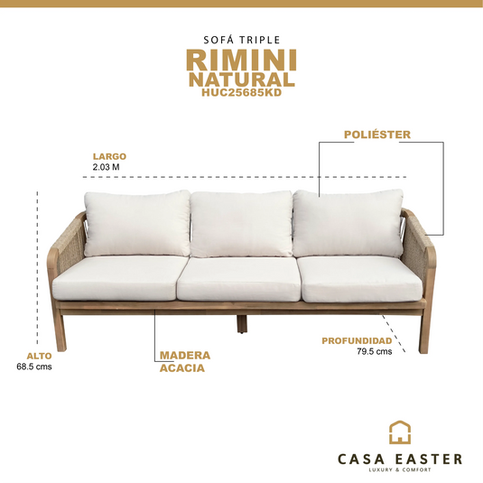 Sofá para Interior y Exterior de Madera RIMINI TRIPLE - HUC25685KD CasaEaster